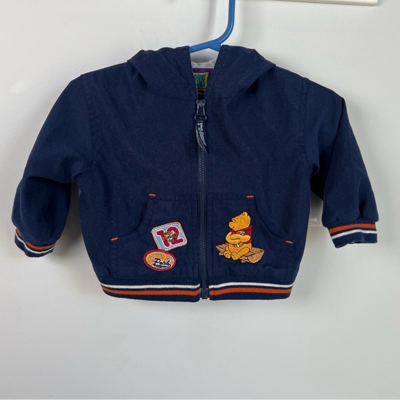 Vintage Winnie The Pooh Football Jacket Navy Fall Sporty 3-6 Months Baby - Picture 2 of 6